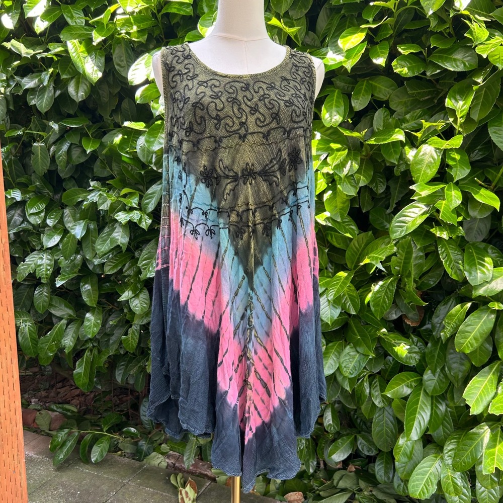Tie Dye Sharkbite‎ Hem Tunic Dress Womens Multicolor Boho fairy whimsy